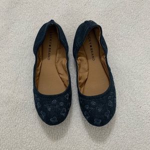 Lucky Brand Embroidered Denim Ballet Flats